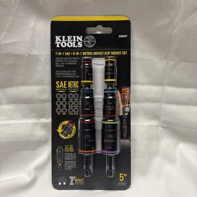 Klein Tools 2Piece 7-IN-1 + 6-IN-1 Metric Impact Flip Socket Set SAE & Metric 5” - Image 1 of 4