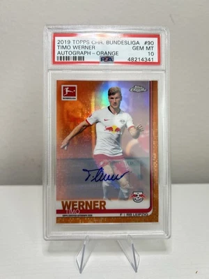 Timo Werner 2019-20 Topps Chrome Bundesliga laranja automático /25 PSA 10 GEM ESTADO PERFEITO - Imagem 1 de 2