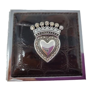 Brighton Compact Mirror & Picture Frame, 2.5"x2.5", Heart w/ Crown on Faux Croc - Picture 1 of 13