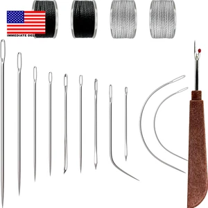 Agujas de coser de alta resistencia (11 piezas) e hilo encerado (2 colores negro y 2 gris) -  - Imagen 1 de 6
