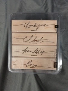 🎨 Stampin' Up 'Wonderful Words' Mounted, Wooden & Rubber Stamps  Set Of 4 - Picture 1 of 5