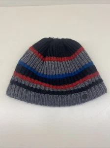 Smartwool Gray Black Red & Blue Striped Ribbed Knit Wool Beanie Hat S/M - Picture 1 of 8