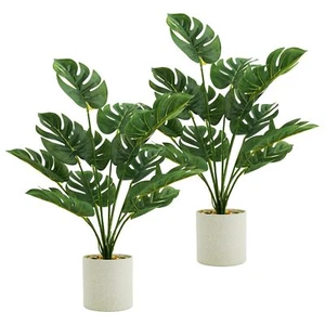 2Pcs 15.7" Green Artificial Potted Faux Plants Office Desk Home Shelf Bathroom - Picture 1 of 7