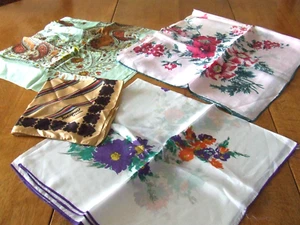3 Vintage Ladies Silk Head Scarves with Rolled Edge & a Silk Handkerchief. - Picture 1 of 5