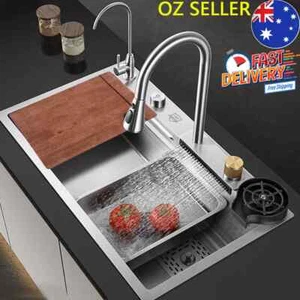 Multifunction Kitchen Sink Stainless Steel Waterfall Sink Single Bowl Silver - Picture 1 of 8