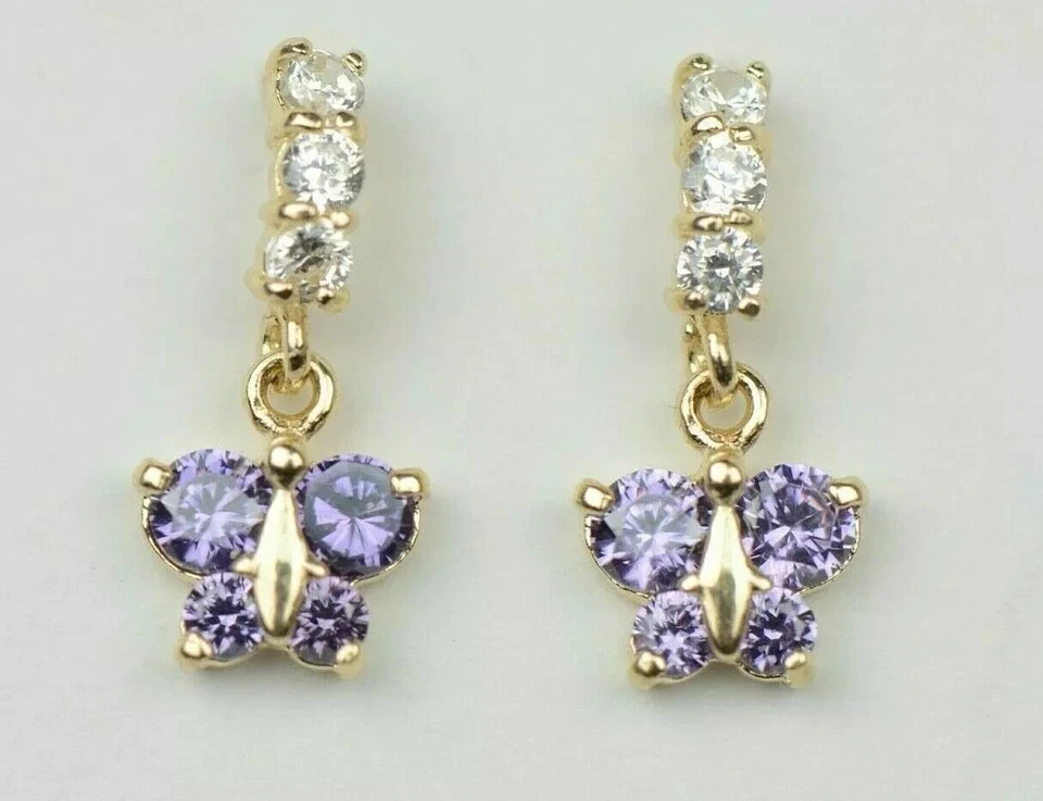 14K Yellow Gold Cubic Zirconia Birthstone Butterfly Dangle Screw Back Earrings - Image 1 of 1