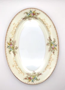 Vintage Meito China Medium Oval Serving Platter 12 Inch Gold Trim Floral Plate - Picture 1 of 13