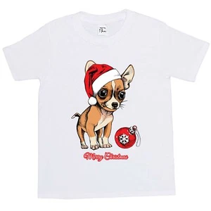 1Tee Kids Girls Puppy Chihuahua Wearing Santa's Hat, Cute Christmas T-Shirt - Imagen 1 de 30