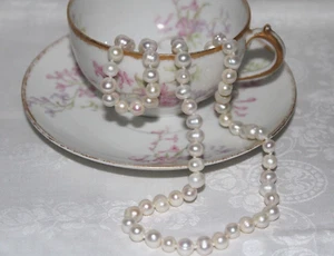 Vintage Baroque Pearl 22" Knotted Necklace Silver Tone Closure - Picture 1 of 15