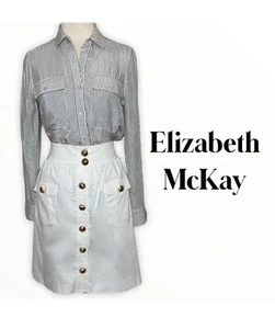 Elizabeth McKay white button front Cotton Spandex skirt Size 12 - Picture 1 of 10