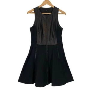Tibi Leather Trim Sleeveless Mini Skater Dress Black Size 8 Womens - Picture 1 of 9