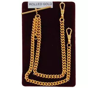 Stunning Double Albert Rolled Gold 9ct Pocket Watch Chain Heavy Birthday Gift- - Picture 1 of 1