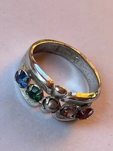 Vintage Red Pink Green & Blue Birthstone Silvertone Mother’s Ring Size 8 - - Picture 1 of 8