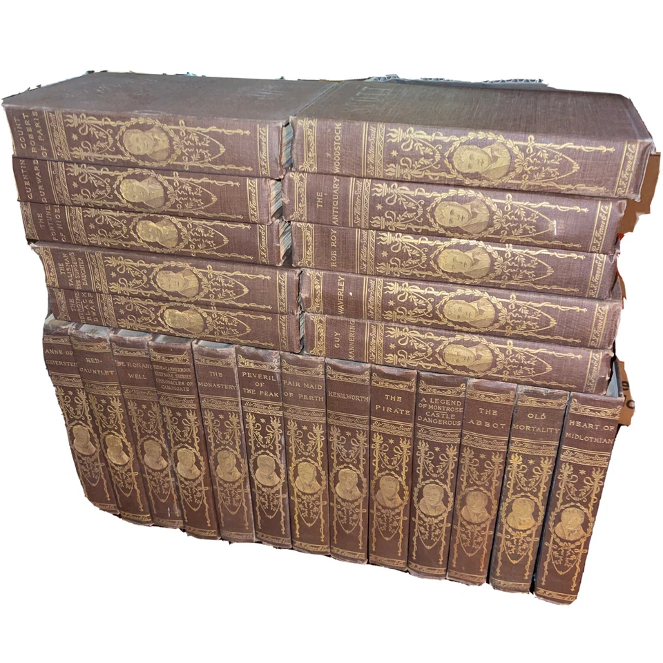 Waverly Novels Sir Walter Scott 23 Volumes Ivanhoe Woodstock Nigel Antiquary - Image 1 of 2