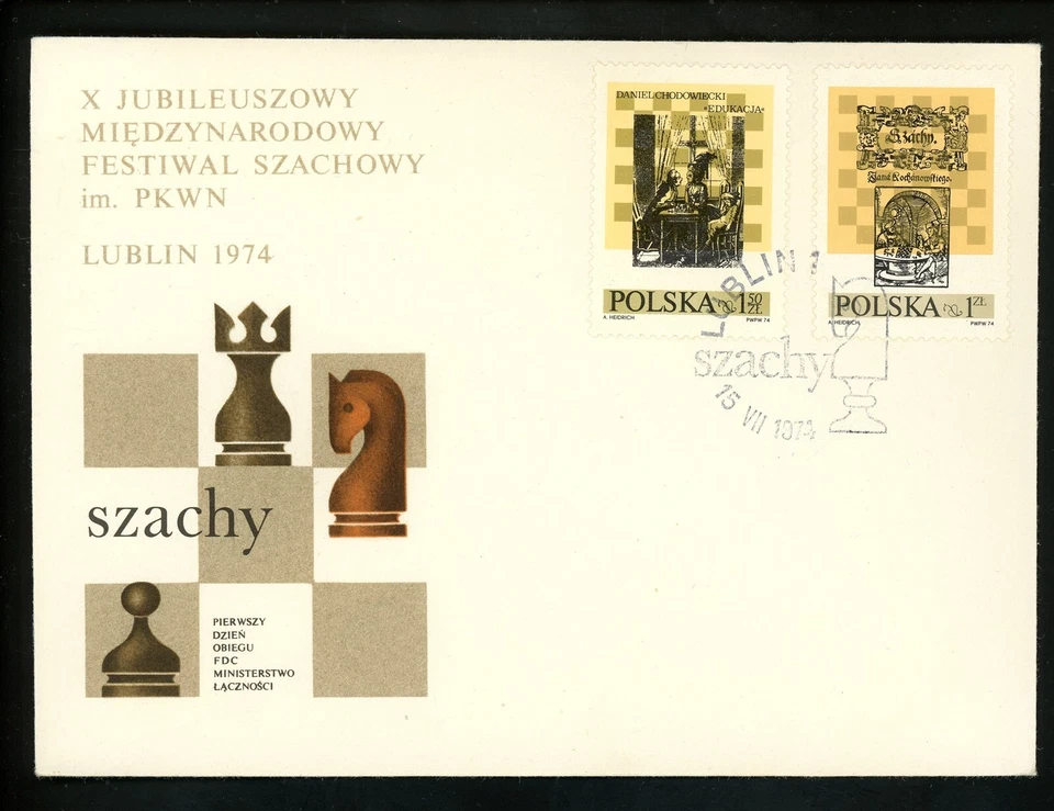 Postal History Poland FDC #2033-2034 Chess Festival board games 1974 - Image 1 of 2