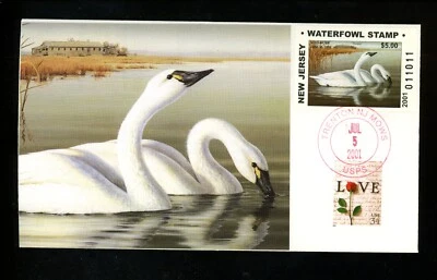 US FDC NJ New Jersey State Duck Stamp 2001 Tundra Swans Robert Hautman #11/27 - Image 1 of 2