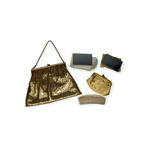 Vintage Whiting & Davis Gold Metal Mesh Handbag w/Original Comb, Change Purse - Picture 1 of 21