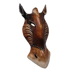 Animal Horse Tiger 8 inch Face Wood Mask Safari Carved Brown Wall Decor x 2 pcs - Picture 1 of 14