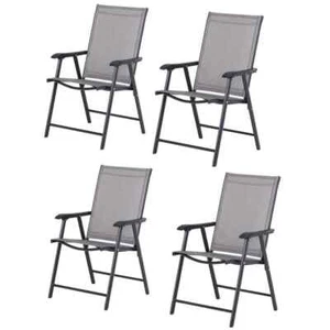 4-Piece Chic Design Metal Outdoor Dining Chair Set with Grey Seat and a Folding - Picture 1 of 7