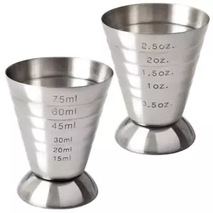 Stainless Steel Measuring Cup 2.5 Oz 75 Ml 5 Tbsp Cocktail Jiggers Pack Of 2 - Picture 1 of 5