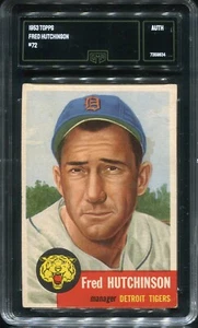 1953 Topps #72 Fred Hutchinson Detroit Tigers – Black Biography – GMA Authentic - Picture 1 of 2