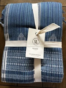 Southern Living Sutton Coverlet voll/Queen marineblau creme 92"" x 96"" Fransen neu - Bild 1 von 7