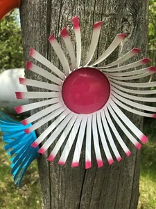 All metal pink/white hanging flower for use on fence or garden outdoor yard art  - Picture 1 of 3