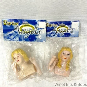 Lot of 2 Darice 2.5" Plastic Angel Doll Heads with Hands1124-24 and 1124-17 - Picture 1 of 2