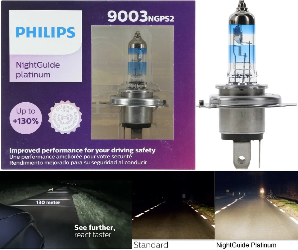 Philips Night Guide Platinum 9003 H4 67/60W Cabezal Luz Alta Luz Baja Repuesto Foto 1 de 4