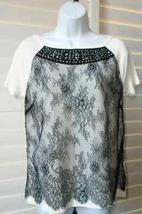 White House Black Market Kurzarm Pullover mit Spitze und Schmucksteinen Größe S Neu mit Etikett - Bild 1 von 2
