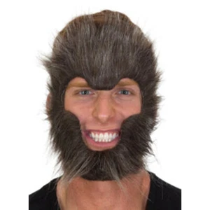 Werewolf Face Scary Hairy Gray Wolf Beast Monster Adult Halloween Costume Mask - Picture 1 of 2