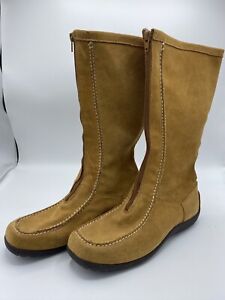 Lands' End Beige Camel Suede Front Zip Mid Calf Winter Boots Women Size Uk7B