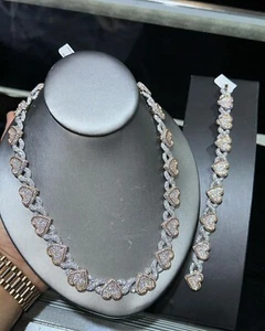 VVS1 17MMX22”Heart Cuban Link Chain Real Moissanite 925 Silver PASS TESTER 35ct - Picture 1 of 6