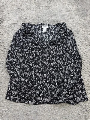 Blusa Carmen Marc Valvo Top Mujer Pequeña Negra Floral Volantes Fluido Flutter Foto 1 de 4