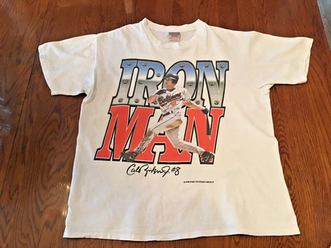 Vintage 1996 Cal Ripken Jr Baltimore Orioles Iron Man ONEITA PWR T-shirt XLG SS Cover
