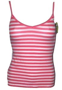 NEW LADIES SIZE 12 PEACH & WHITE STRIPE VEST TOP MARKS & SPENCER COTTON/LYCRA - Bild 1 von 4