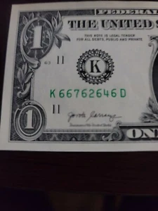 2017 1 $ Dollarschein K66762646D ausgefallene Seriennummer Federal Reserve Note - Bild 1 von 3