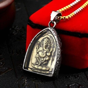 Titanium Steel Inset Crystal Buddha Avalokitesvara Ganesha Pendant God Stainless - Picture 1 of 11