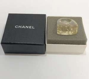 CHANEL CC Logos Clear Lucite Band Ring size US6.5 Gold Tone 01P w/Box D-k116 - Picture 1 of 10