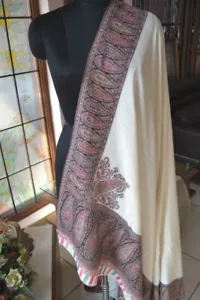 matrimonio KANI LOI GENTE SCIALLE JAMAWAR BIANCO~ 100% CASHMERE PASHMINA JAMAVAR lancio - Foto 1 di 7