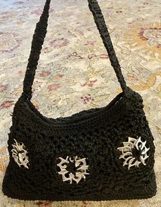 Aluminum Soda Can Pull Tab Purse Black Crocheted Shoulder Bag Recycled Clean - Picture 1 of 17