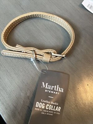 Collar de perro de cuero vegano Martha Stewart talla 14 cuello talla 12 a 15 pulgadas tostado Foto 1 de 4