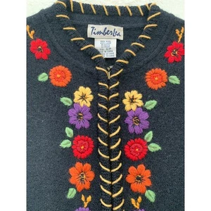 Petit gilet pull vintage TimberLea laine brodée fleurs - Photo 1/7