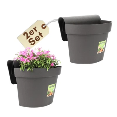 2x Geländertopf Balkon Wasserspeicher Blumen Topf Zaun Geländer Balkonkasten - Bild 1 von 4