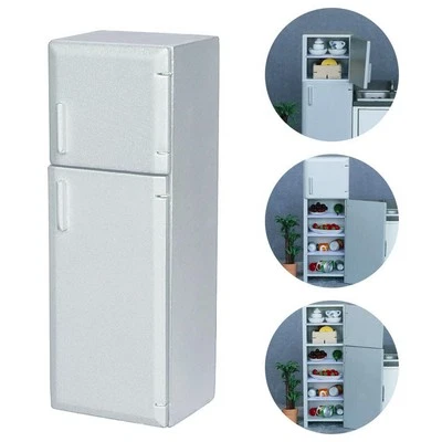 Réfrigérateur miniature maison de poupée réfrigérateur moderne 1:12 décoration meuble bois - Photo 1/4