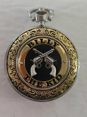 Reloj Bolsillo Franklin Mint Billy The Kid Coleccionista con Cadena y Estuche de Cuero Cubierta Foto 1 de 4
