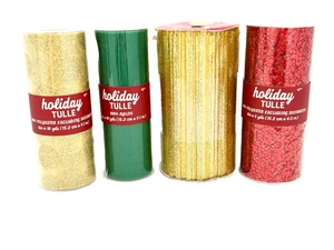 3 Rolls of 6" Holiday Tulle Ribbon + 1 - 6' Roll Tree Scarfing Scarf Ribbon New - Picture 1 of 5