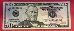 2009 $50 Dollar Bill With Star Note Series Number JA 00588266* - Picture 1 of 2