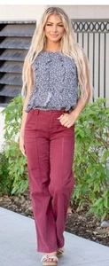 Judy Blue Ladies High Waist Front Seam Straight Jeans 13/31 31x32 Dyed Burgundy - Picture 1 of 22