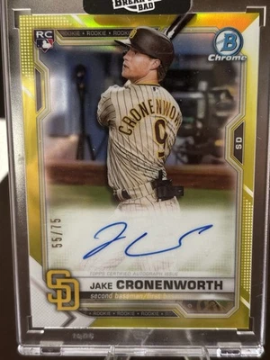 2021 Bowman - Jake Cronenworth (RC) Yellow Refractor Chrome Auto /75 Padres - Image 1 of 2
